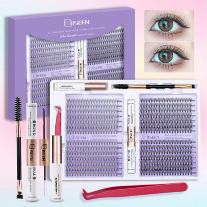 DIY Eyelash Extension Kit Cluster Mix Eyelashes Full Set Lashes Kit with Lash Bond & Seal and Eyelash Tweezers and Brush