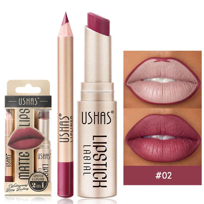 12-Color Lip Liner & Lipstick Set | Matte, Long-Lasting Shades