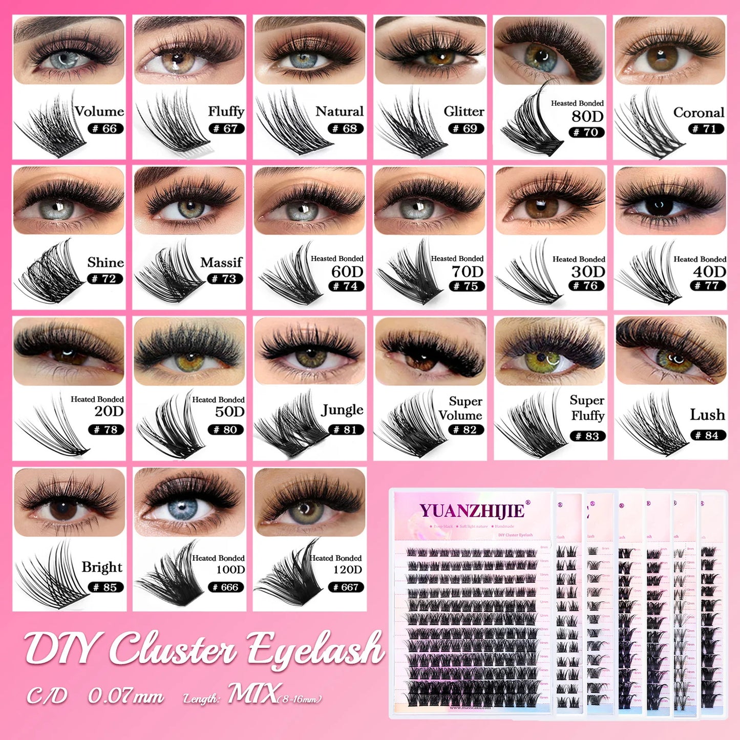 DIY Lashes Extension 8-16mm Mix Length Eyelashes Segmented Eyelashes Bundle Lash