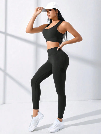 2-Piece Seamless Yoga Set – Crisscross Cami & Tummy Control Leggings