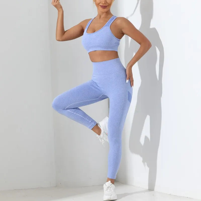 2-Piece Seamless Yoga Set – Crisscross Cami & Tummy Control Leggings