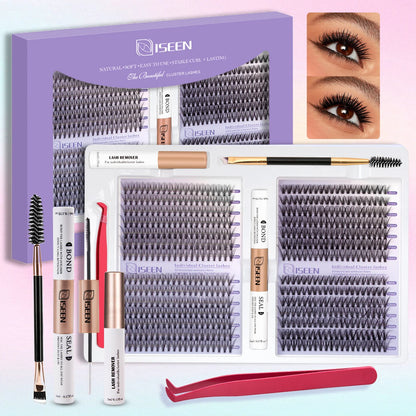 DIY Eyelash Extension Kit Cluster Mix Eyelashes Full Set Lashes Kit with Lash Bond & Seal and Eyelash Tweezers and Brush