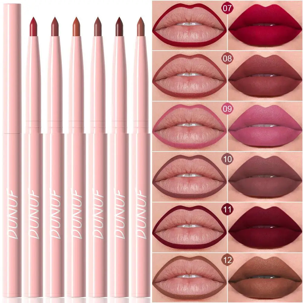 12-Color Lip Liner Set – Velvet Matte, Waterproof & Moisturizing