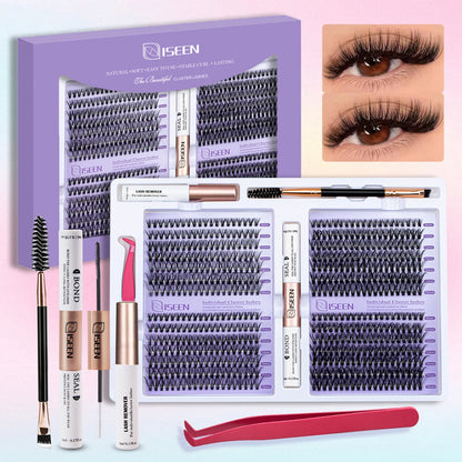 DIY Eyelash Extension Kit Cluster Mix Eyelashes Full Set Lashes Kit with Lash Bond & Seal and Eyelash Tweezers and Brush