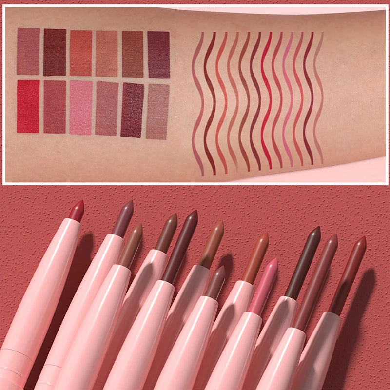 12-Color Lip Liner Set – Velvet Matte, Waterproof & Moisturizing